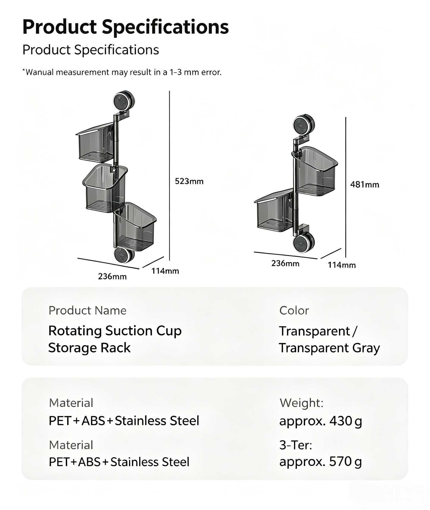 ✨ No-Drill Suction Rotating Storage Rack