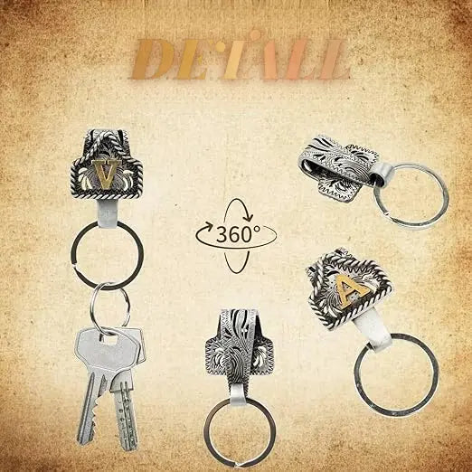 Personalized Cow Tag Keychain – Western Belt & Key Holder with Initial