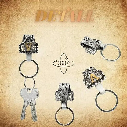 Personalized Cow Tag Keychain – Western Belt & Key Holder with Initial