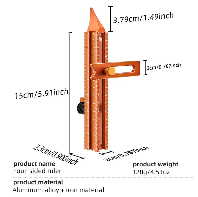 Magnetic 4‑Sided Aluminum Alloy Precision Ruler, Inch/cm Scale, Tile Height Gauge for Woodworking Construction DIY