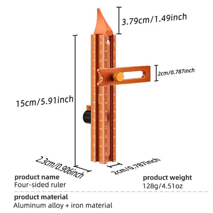 Magnetic 4‑Sided Aluminum Alloy Precision Ruler, Inch/cm Scale, Tile Height Gauge for Woodworking Construction DIY