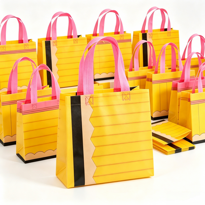 12/24/36 Pcs Back to School Gift Bags Pencil Goodie Bags Non Woven Crayon Handbags Party Favors Bag for Student Teacher,Birthday Thanksgiving Welcome First Day of School Kindergarten Party Gift,Classroom Gift Exchange
