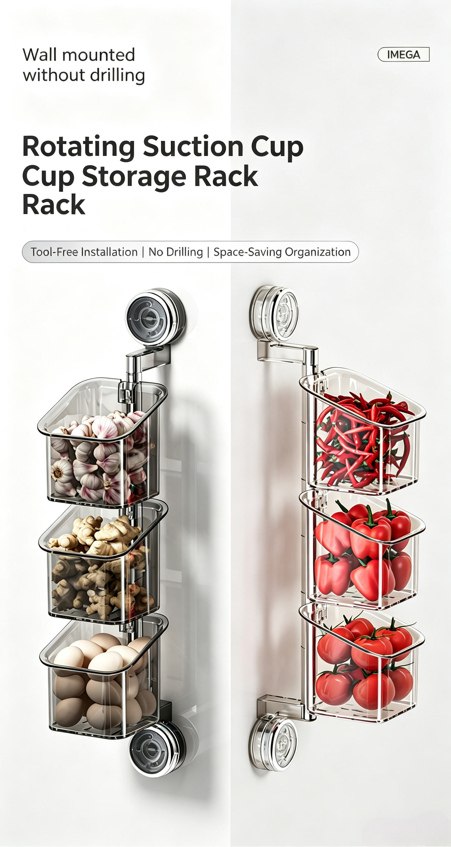 ✨ No-Drill Suction Rotating Storage Rack