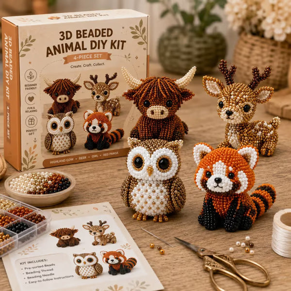 🧶 3D Beaded Figurine DIY Kit | 4-Piece Themed Craft Box | Ready-to-Gift Craft Set