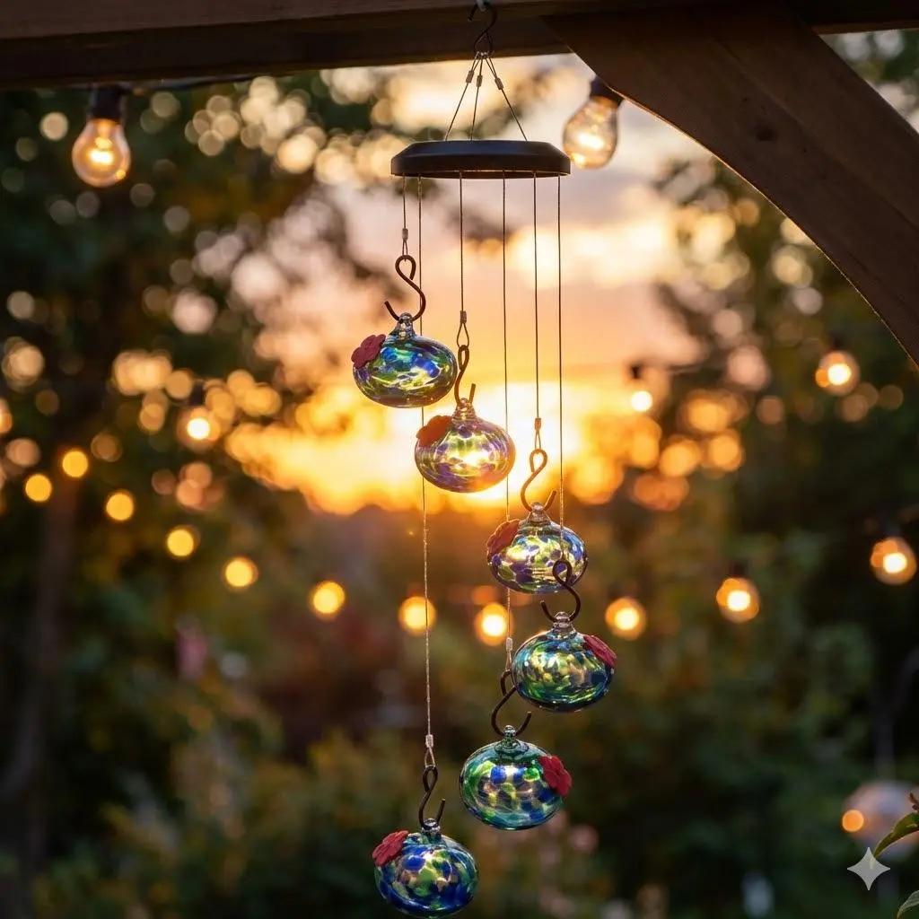 Charming Wind Chimes Hummingbird feeders for Outdoors Hanging ant and bee Proof,Never Leak,Perfect Garden Decor for Outside