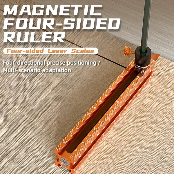 Magnetic 4‑Sided Aluminum Alloy Precision Ruler, Inch/cm Scale, Tile Height Gauge for Woodworking Construction DIY
