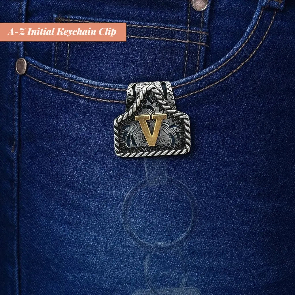Personalized Cow Tag Keychain – Western Belt & Key Holder with Initial