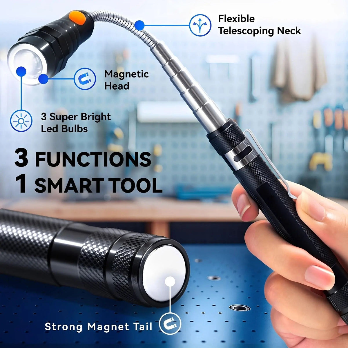 Extendable Magnetic Pickup Tools - Telescoping Magnet with LED Flashlight