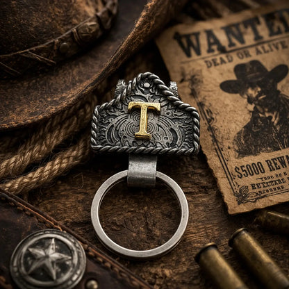 Personalized Cow Tag Keychain – Western Belt & Key Holder with Initial