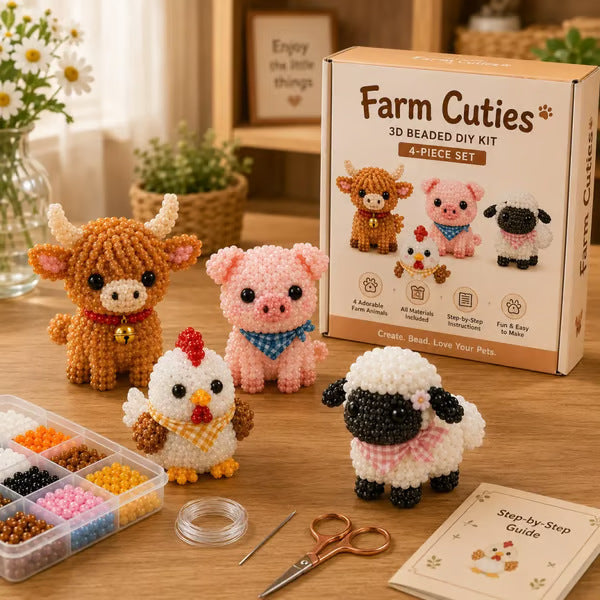 🧶 3D Beaded Figurine DIY Kit | 4-Piece Themed Craft Box | Ready-to-Gift Craft Set