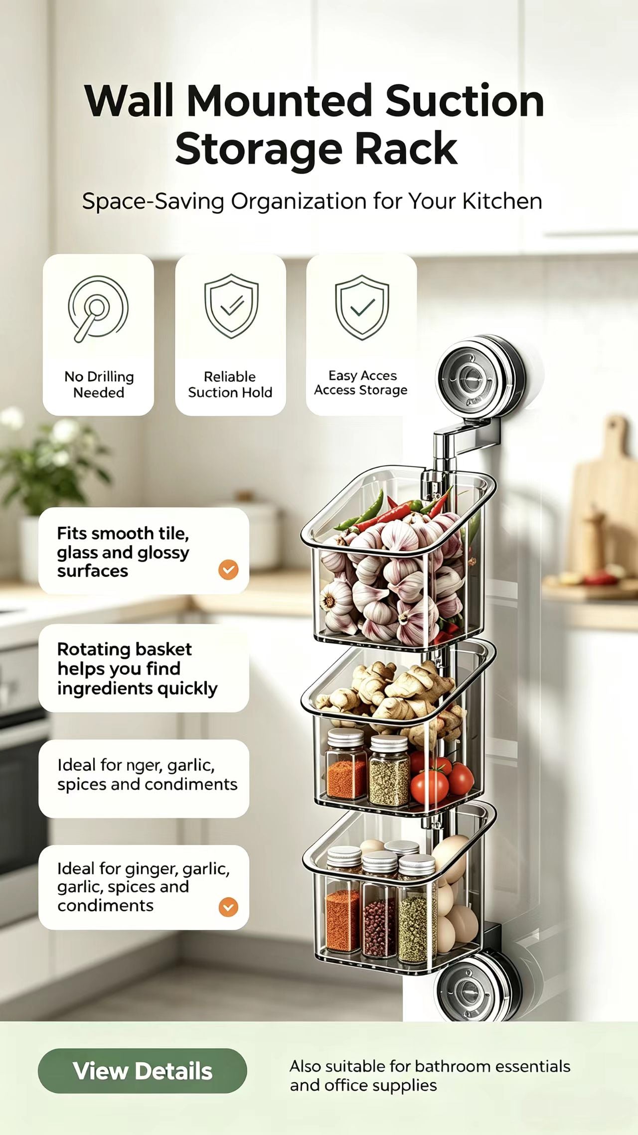✨ No-Drill Suction Rotating Storage Rack
