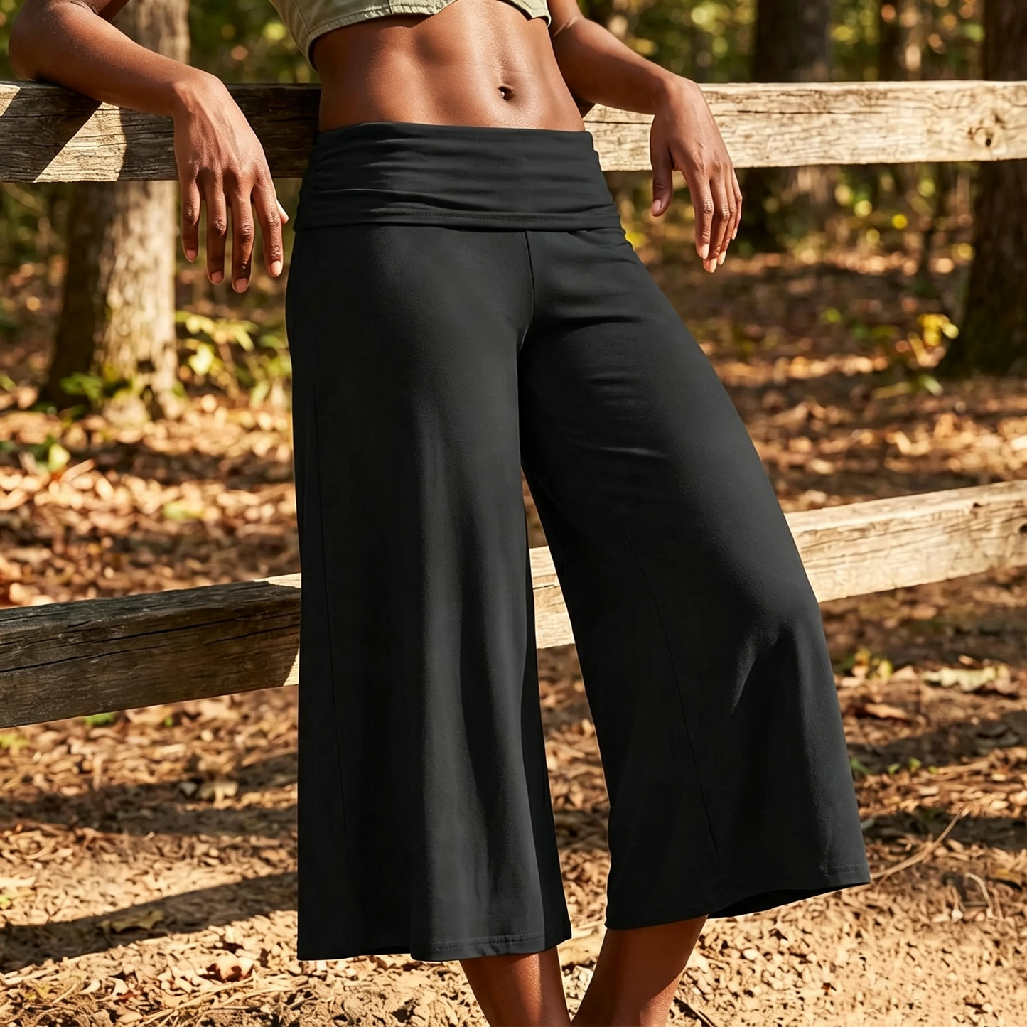 Women Summer Fold Over Wide Leg Capri Pants Low Rise Lounge Yoga Flare Culottes Y2k Soft Flowy Crop Palazzo Pants Beach