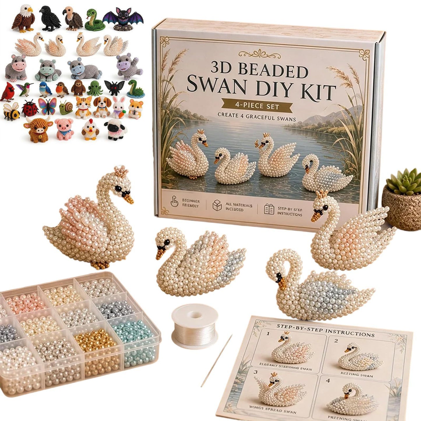 🧶 3D Beaded Figurine DIY Kit | 4-Piece Themed Craft Box | Ready-to-Gift Craft Set