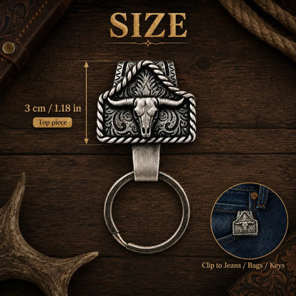 Personalized Cow Tag Keychain – Western Belt & Key Holder with Initial