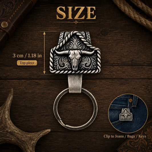 Handmade Cow Tag Belt Key Holder with Copper Initial – Custom Western Keychain for Men & Women, Texas-Inspired Cowboy Keychain, Fashion Accessory for Bags, Keys & Gifts