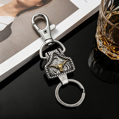 Personalized Cow Tag Keychain – Western Belt & Key Holder with Initial
