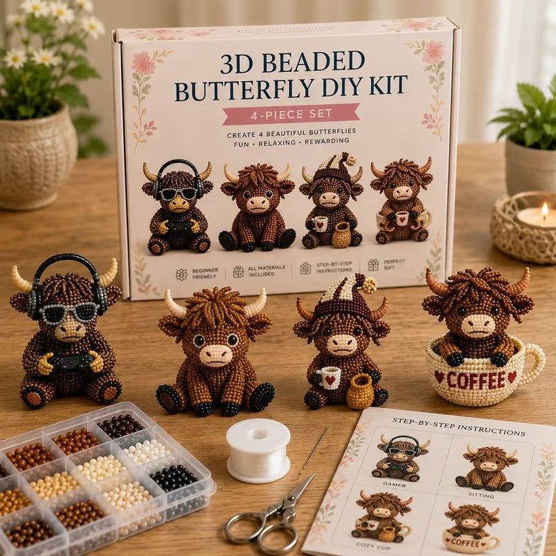 🧶 3D Beaded Figurine DIY Kit | 4-Piece Themed Craft Box | Ready-to-Gift Craft Set