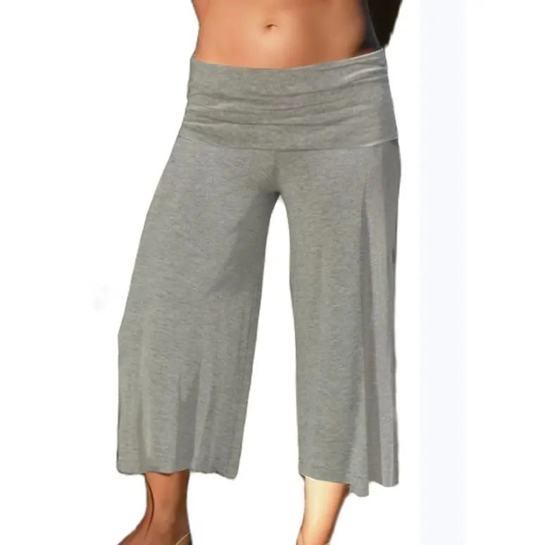 Women Summer Fold Over Wide Leg Capri Pants Low Rise Lounge Yoga Flare Culottes Y2k Soft Flowy Crop Palazzo Pants Beach