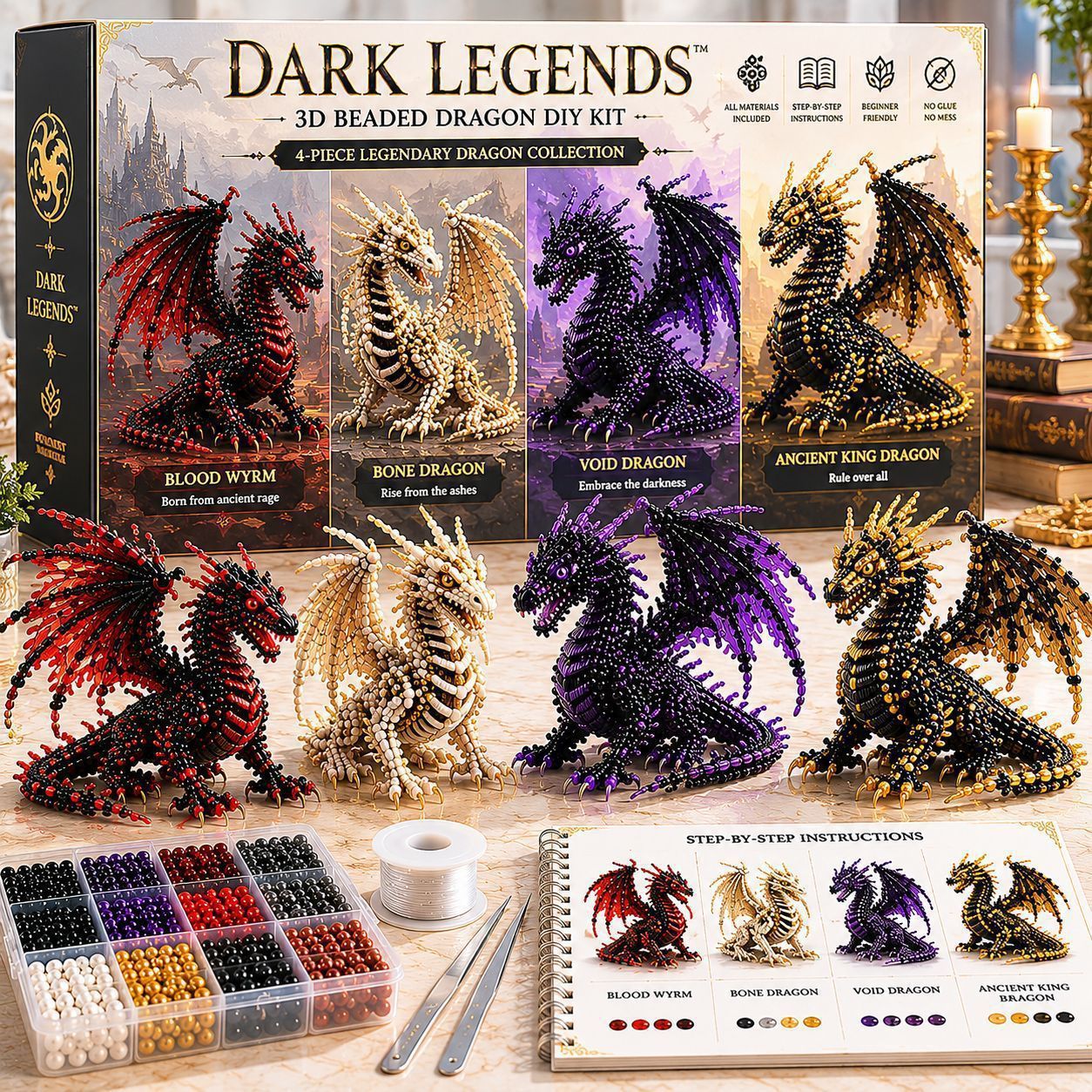 🧶 3D Beaded Figurine DIY Kit | 4-Piece Themed Craft Box | Ready-to-Gift Craft Set