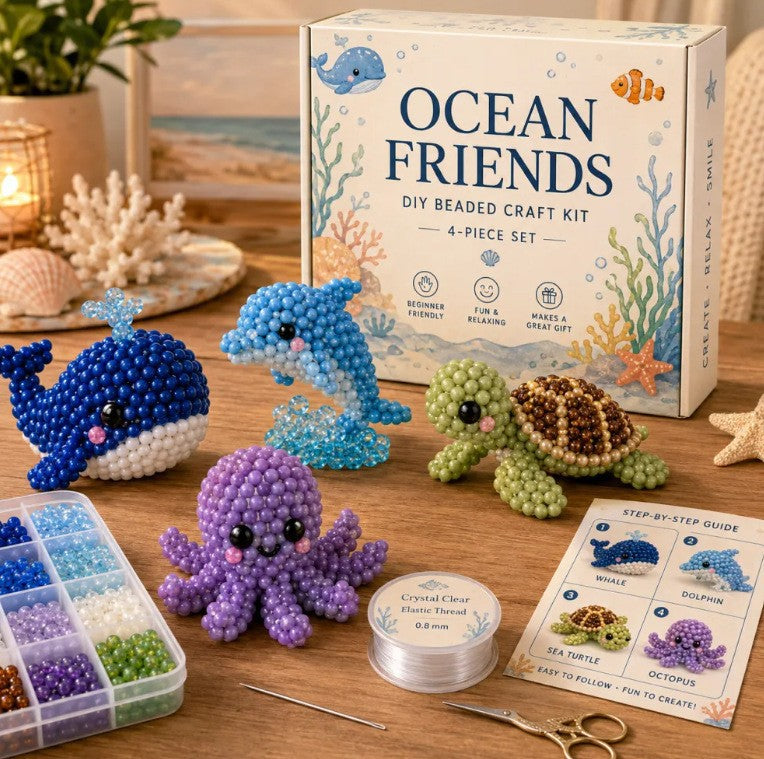 🧶 3D Beaded Figurine DIY Kit | 4-Piece Themed Craft Box | Ready-to-Gift Craft Set