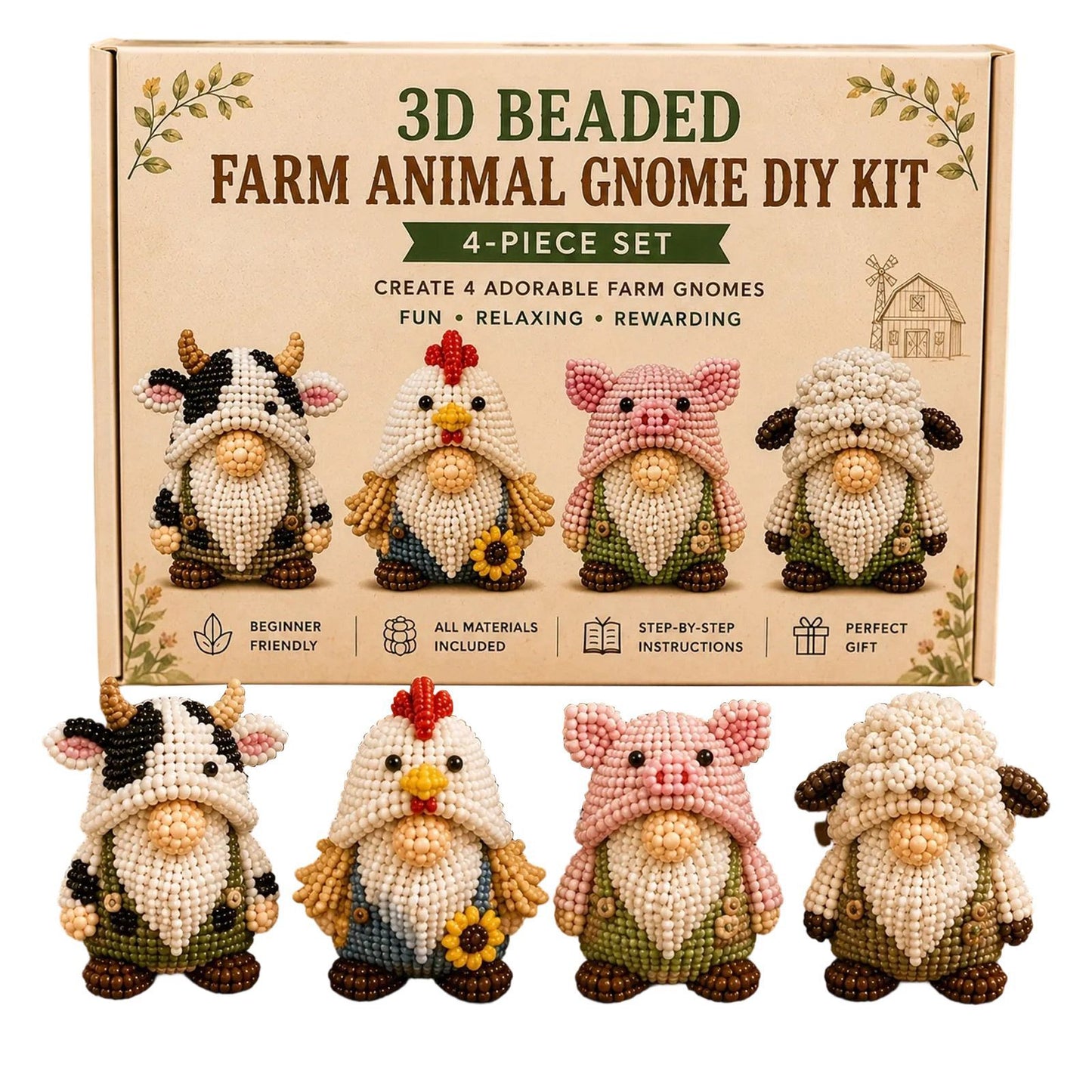 🧶 3D Beaded Figurine DIY Kit | 4-Piece Themed Craft Box | Ready-to-Gift Craft Set