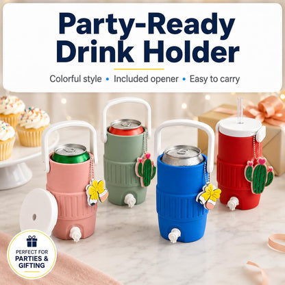 12 oz Can Cooler Holder with Handle, Lid, Straw Hole and Bottle Opener, Portable Beverage Can Sleeve for Soda, Seltzer, Beer, Parties and Outdoor Use