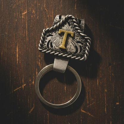 Handmade Cow Tag Belt Key Holder with Copper Initial
