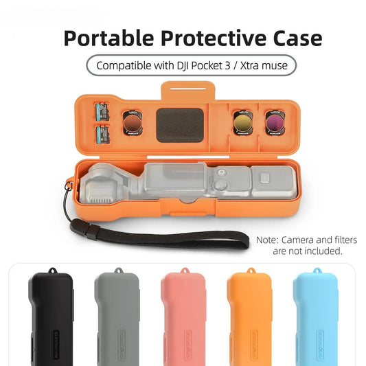 Protective Case with Lanyard for DJI Osmo Pocket 3/ Xtra Muse Creator Combo Accessories, Travel Waterproof Case with 3 Magnetic Cpl/Nd Filter Storage Slots and 2 Storage Card Slots, with Wrist Strap
