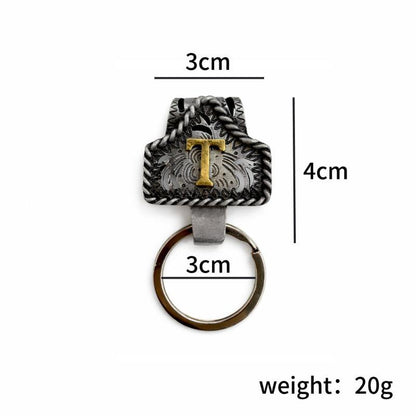 Handmade Cow Tag Belt Key Holder with Copper Initial