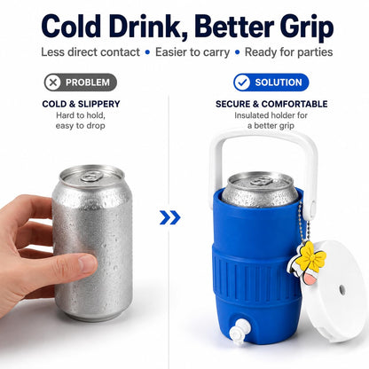12 oz Can Cooler Holder with Handle, Lid, Straw Hole and Bottle Opener, Portable Beverage Can Sleeve for Soda, Seltzer, Beer, Parties and Outdoor Use
