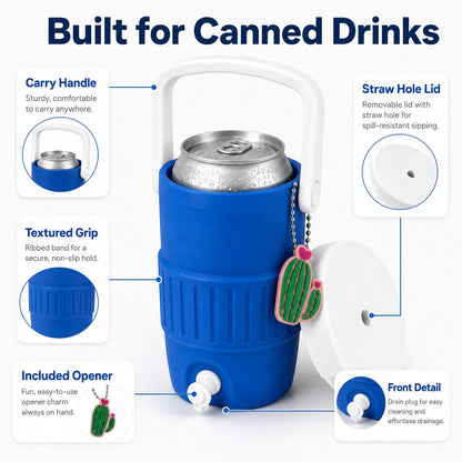 12 oz Can Cooler Holder with Handle, Lid, Straw Hole and Bottle Opener, Portable Beverage Can Sleeve for Soda, Seltzer, Beer, Parties and Outdoor Use