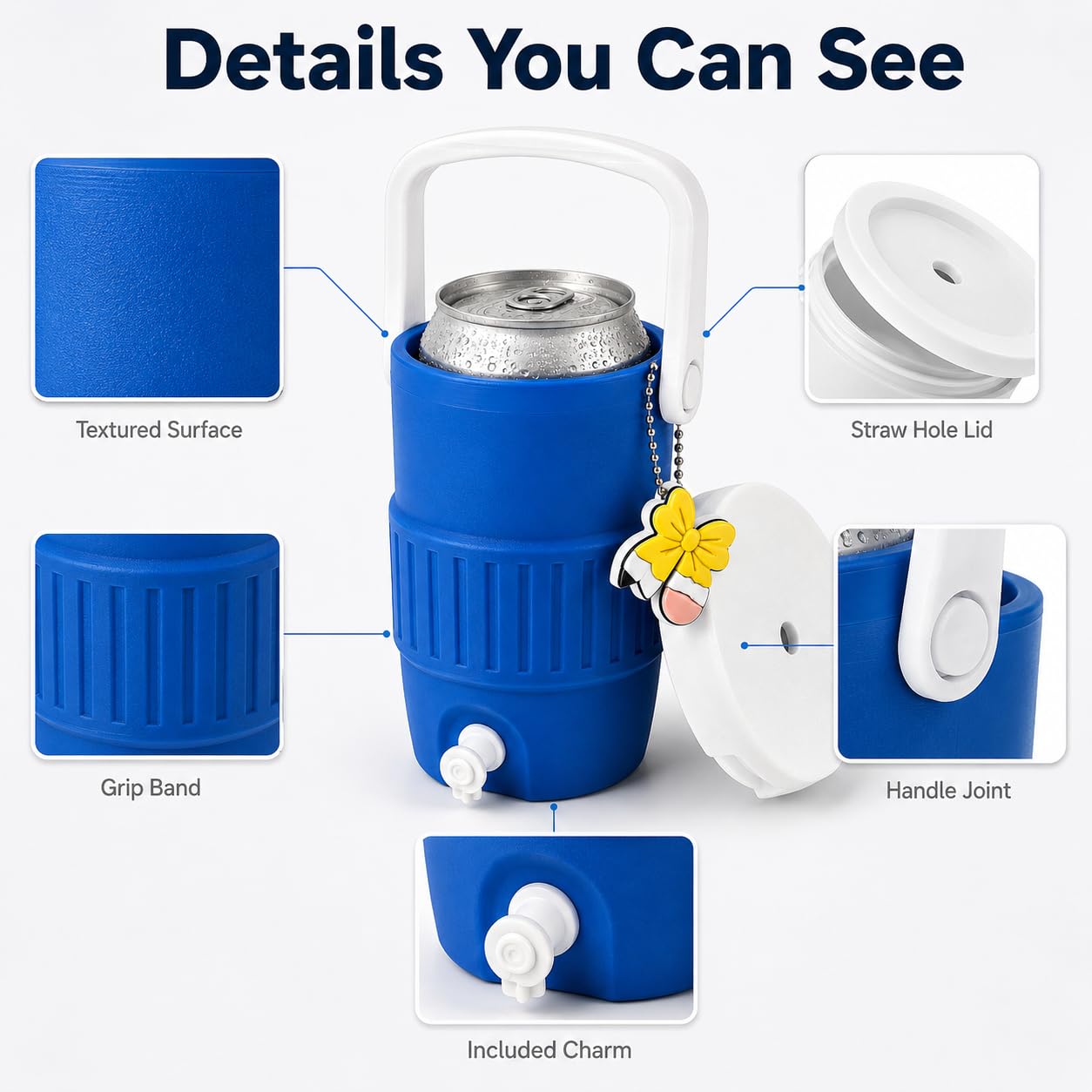 12 oz Can Cooler Holder with Handle, Lid, Straw Hole and Bottle Opener, Portable Beverage Can Sleeve for Soda, Seltzer, Beer, Parties and Outdoor Use