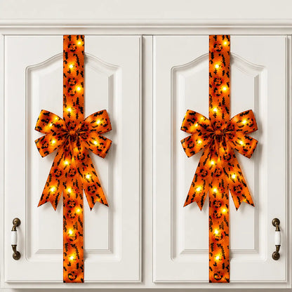 Holiday Halloween Cabinet Door Fringe Lime Red Large Bow Wreath 79 x 2.4 Inches Polyester Fiber AAA Batteries  Festive Home Decoration