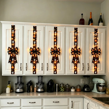 Holiday Halloween Cabinet Door Fringe Lime Red Large Bow Wreath 79 x 2.4 Inches Polyester Fiber AAA Batteries  Festive Home Decoration