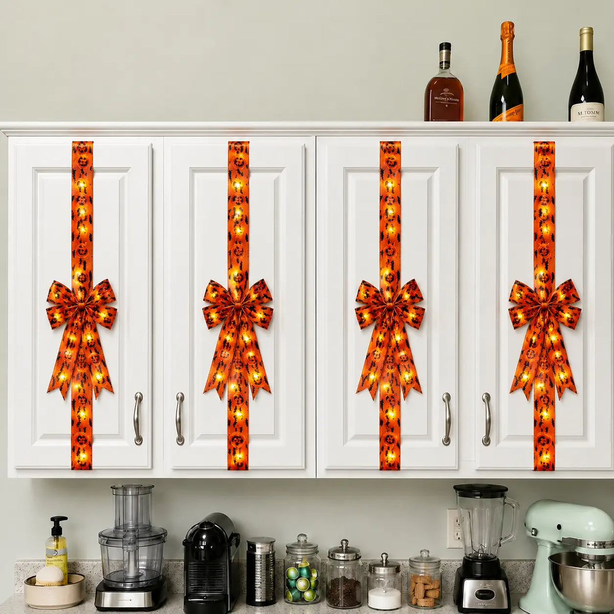 Holiday Halloween Cabinet Door Fringe Lime Red Large Bow Wreath 79 x 2.4 Inches Polyester Fiber AAA Batteries  Festive Home Decoration