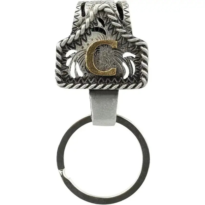 Personalized Cow Tag Keychain – Western Belt & Key Holder with Initial