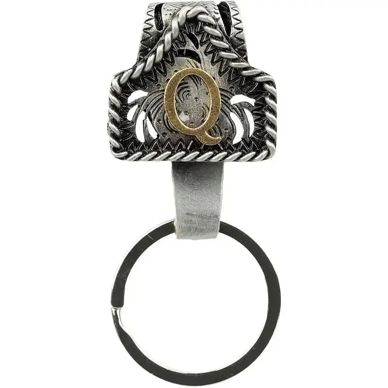 Personalized Cow Tag Keychain – Western Belt & Key Holder with Initial
