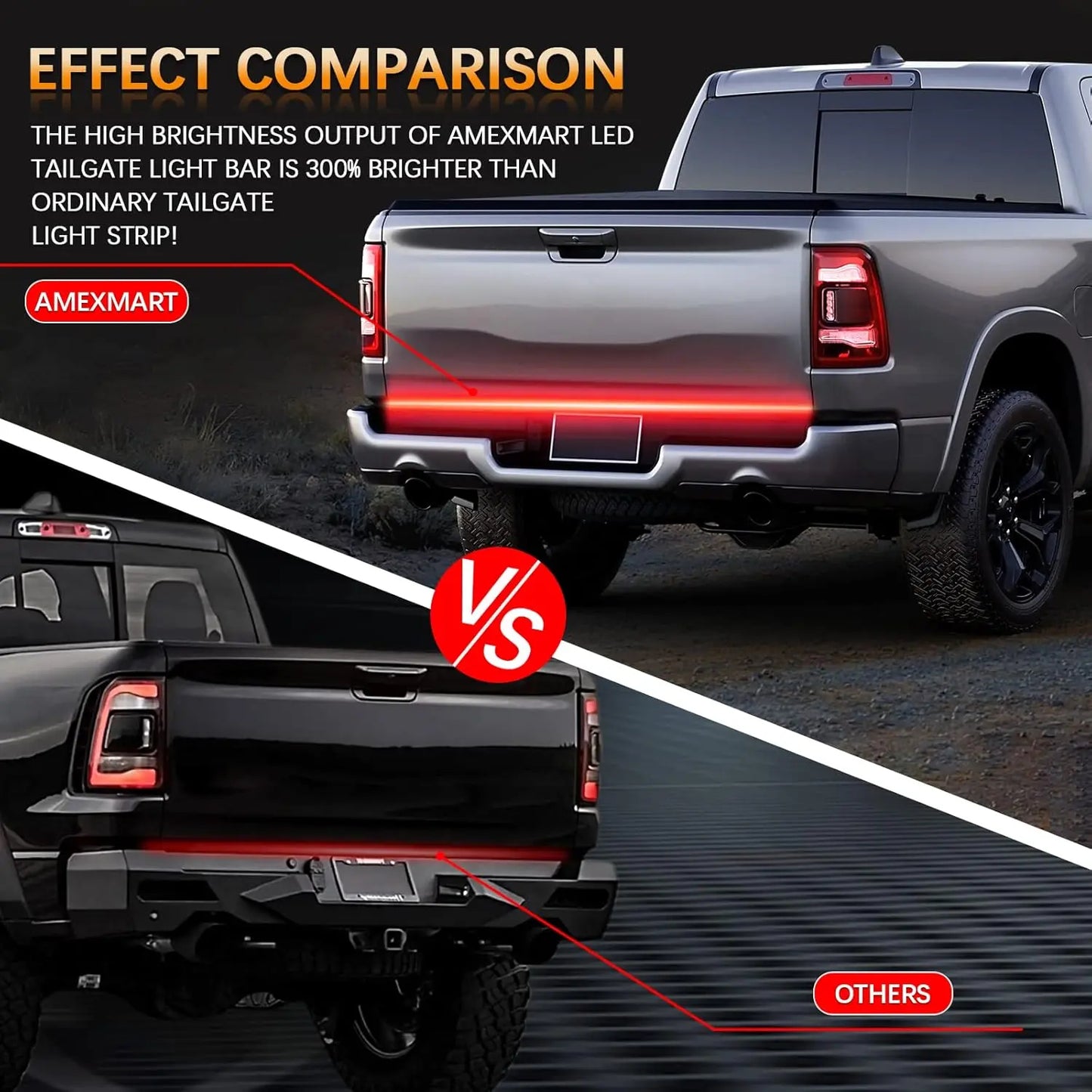 🚛 Upgraded 60 Inch Triple Row LED Tailgate Light Bar | Sequential Brake Reverse Turn Signal, Waterproof Plug & Play for Trucks & SUVs