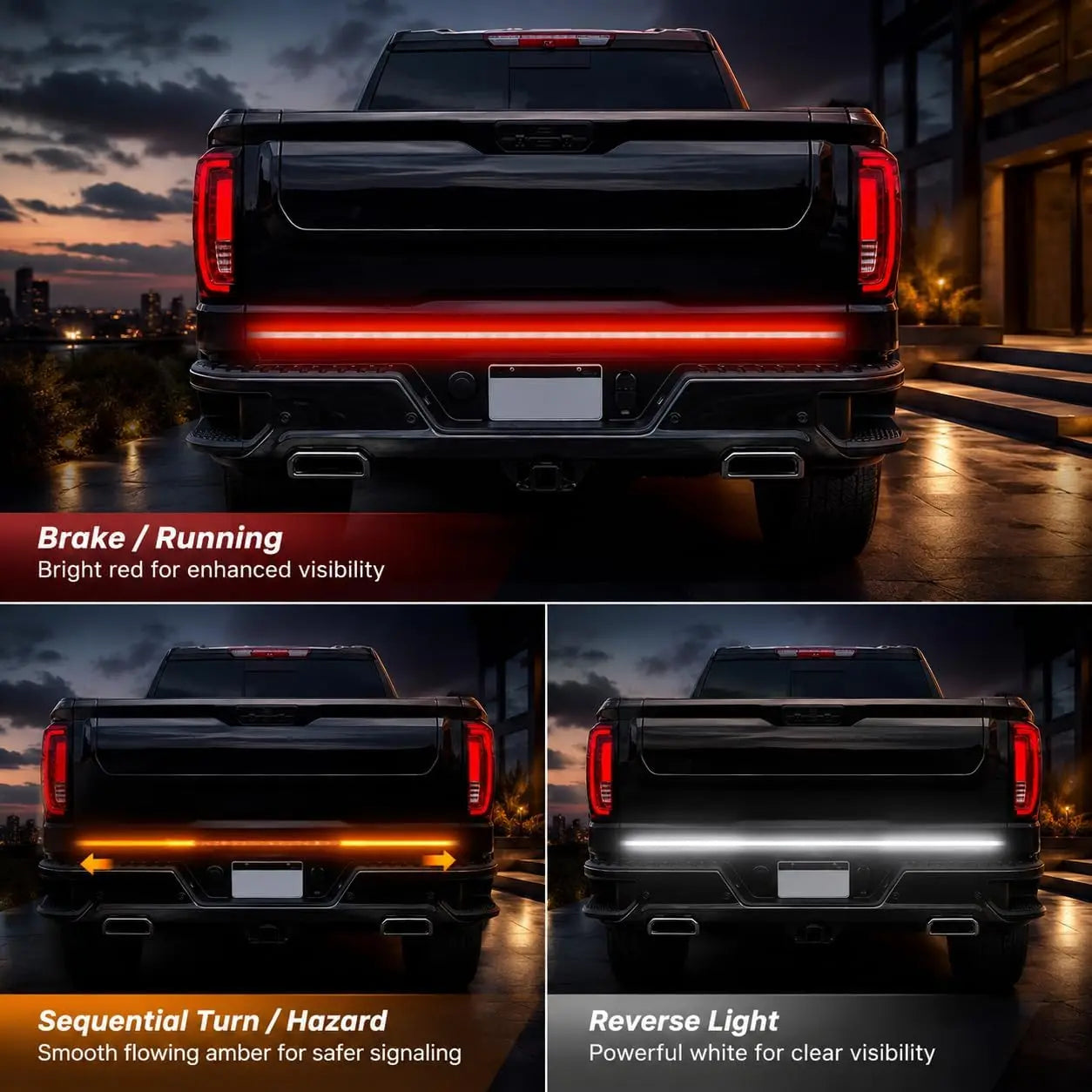 🚛 Upgraded 60 Inch Triple Row LED Tailgate Light Bar | Sequential Brake Reverse Turn Signal, Waterproof Plug & Play for Trucks & SUVs