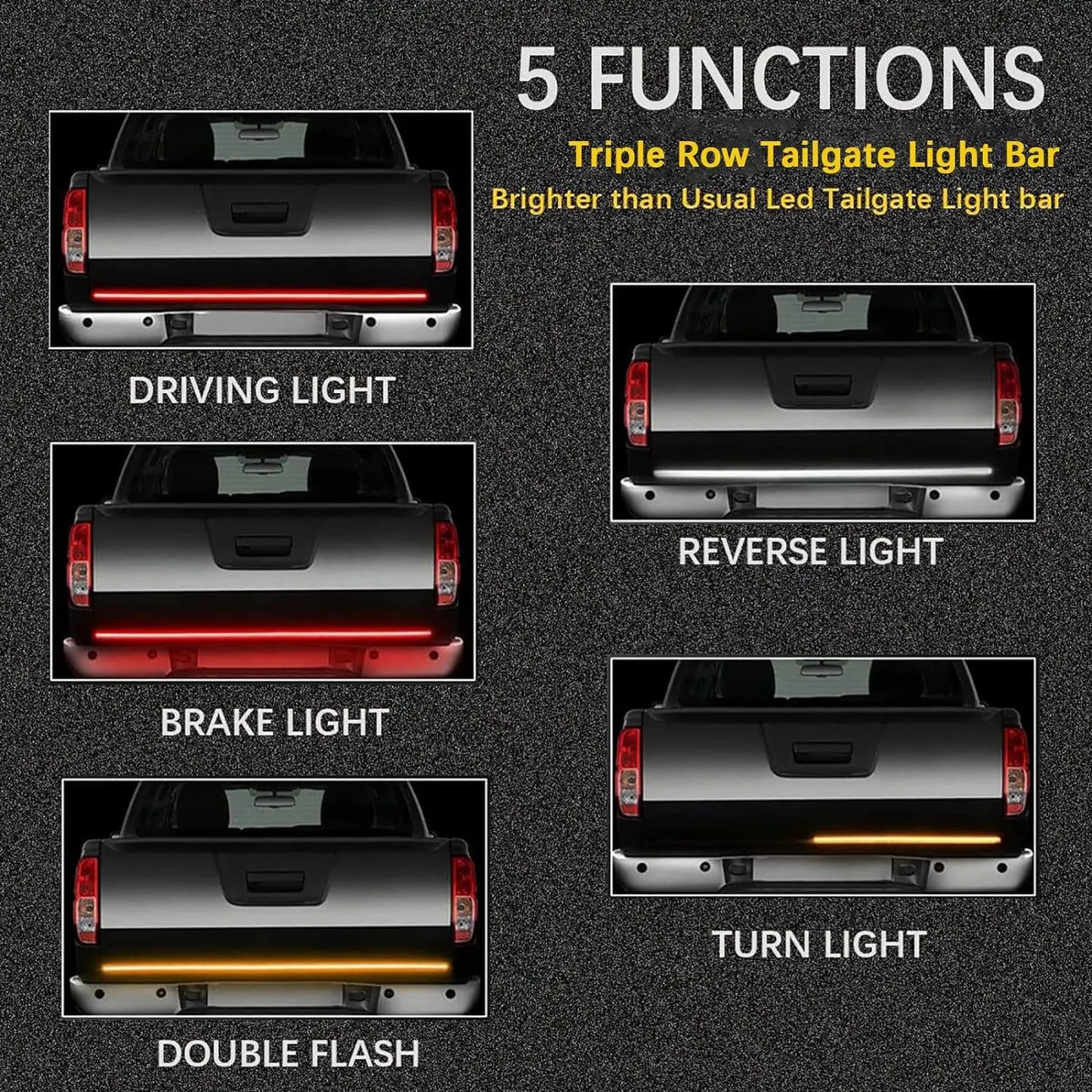 🚛 Upgraded 60 Inch Triple Row LED Tailgate Light Bar | Sequential Brake Reverse Turn Signal, Waterproof Plug & Play for Trucks & SUVs