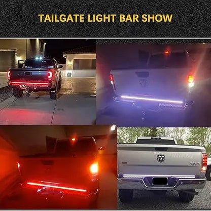 🚛 Upgraded 60 Inch Triple Row LED Tailgate Light Bar | Sequential Brake Reverse Turn Signal, Waterproof Plug & Play for Trucks & SUVs