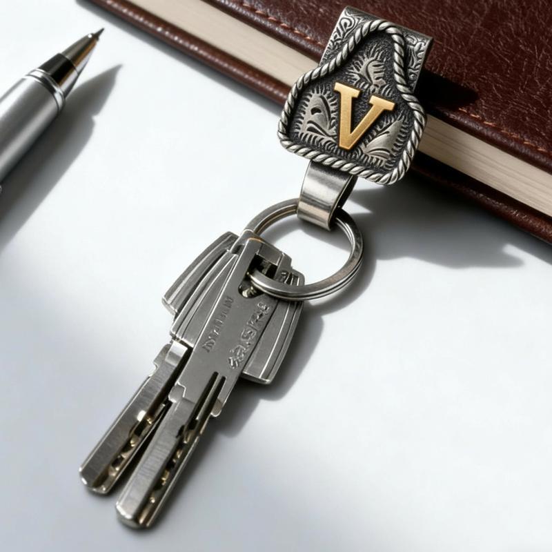Handmade Cow Tag Belt Key Holder with Copper Initial